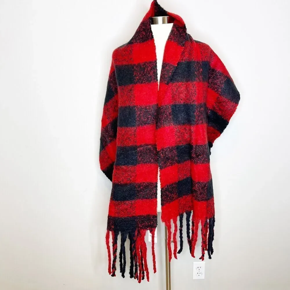 NEW INC International Concepts Buffalo Check Blanket Scarf OS One Size Plaid Red